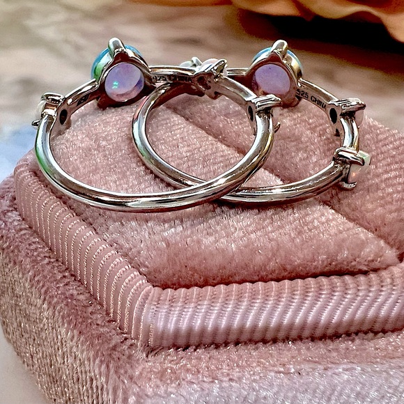 New!Blue and white Opal ring stacking set of 2. Set in solid 925 Sterling Silver - Picture 12 of 17